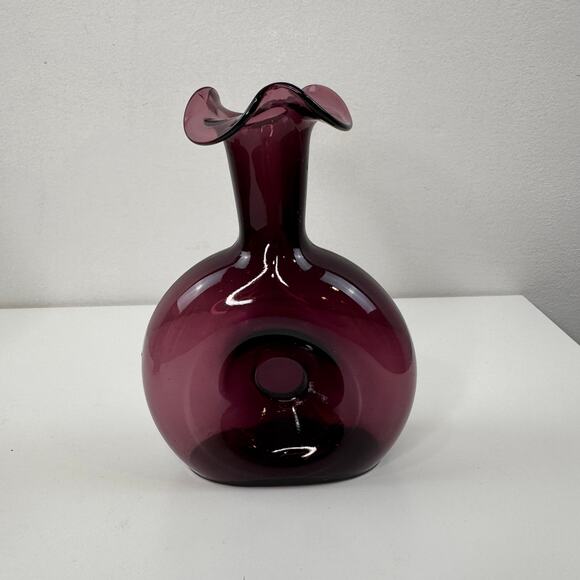 Set 2 Vintage BLENKO Pinched Donut Purple Amethyst Tulip Vase Glass Teardrop MCM - Picture 2 of 12